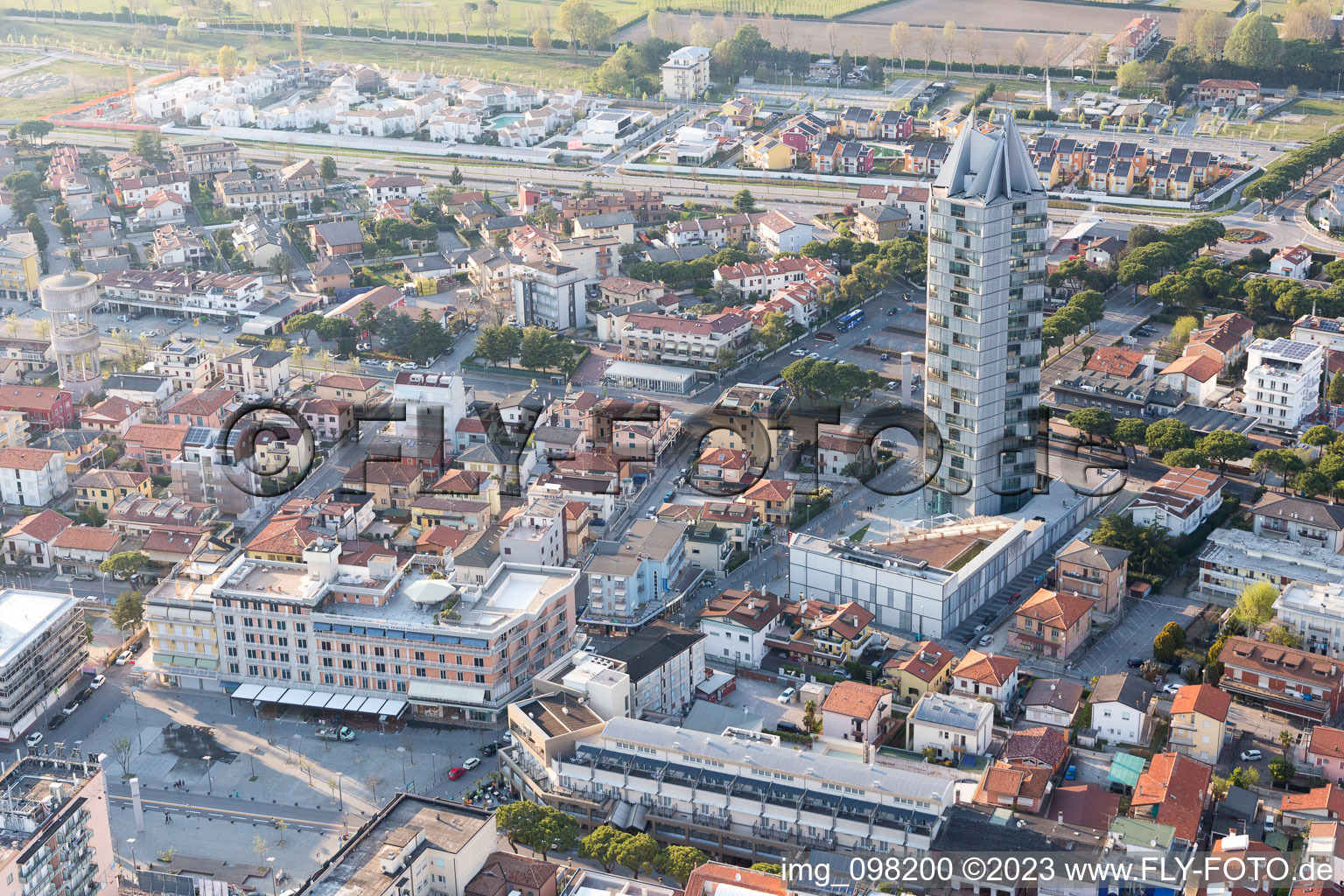 Aerial view of City view of the city area of in Lido di Jesolo in Venetien, Italy