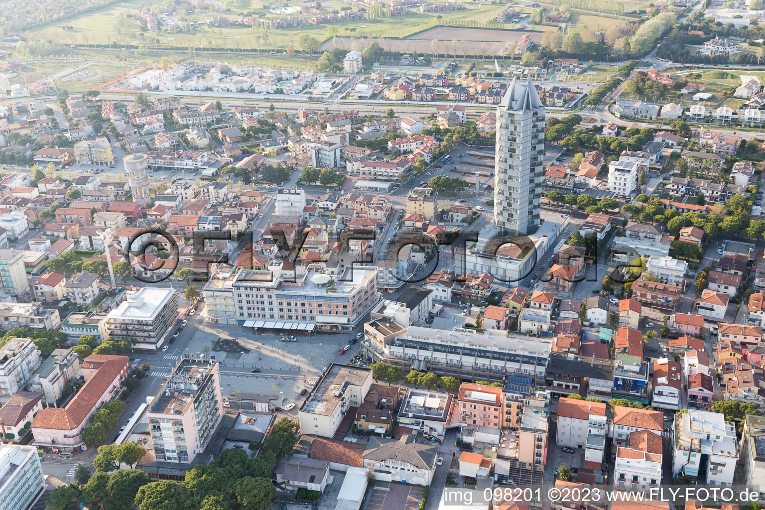 Aerial photograpy of City view of the city area of in Lido di Jesolo in Venetien, Italy