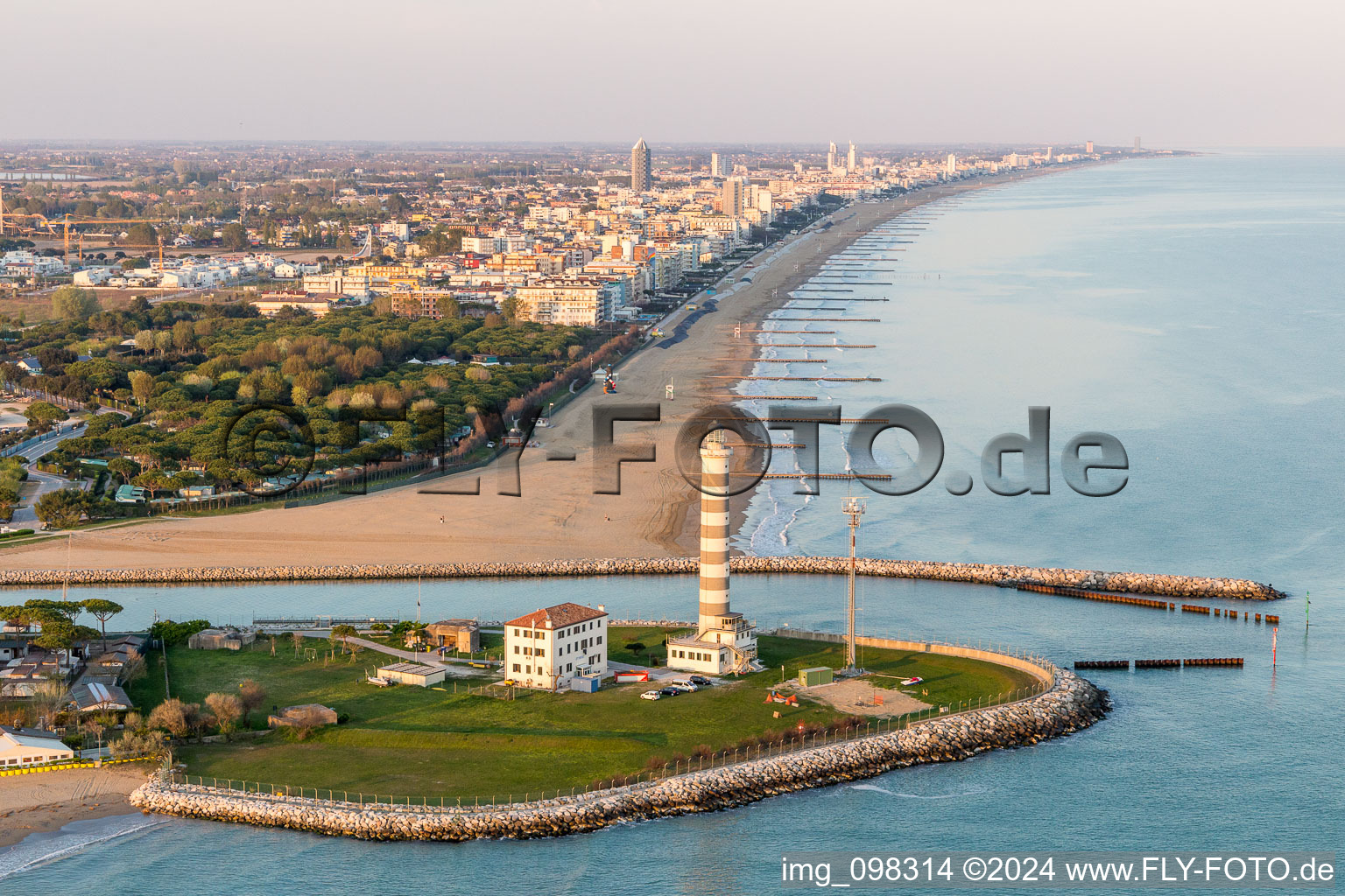 Light House Faro di Piave Vecchiaas a historic seafaring character in the coastal area of Adria in Lido di Jesolo in Venetien, Italy out of the air