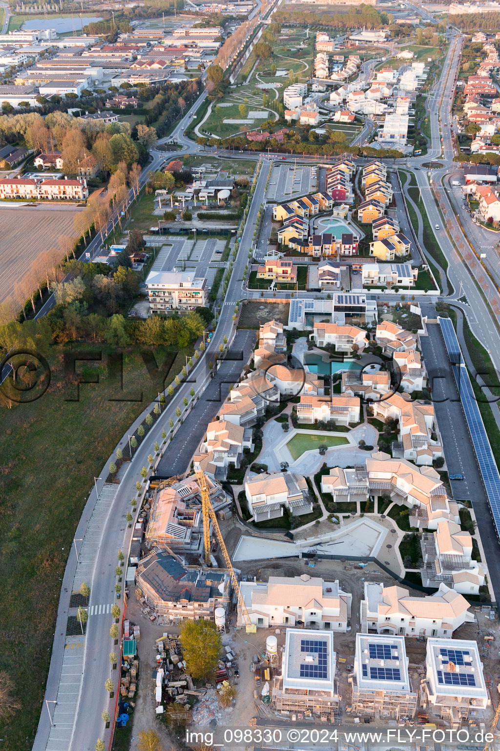 Aerial view of Holiday house plant of the park Les Maisons in Jesolo in Venetien, Italy