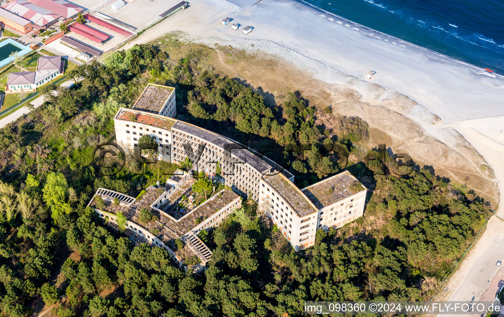 Aerial view of Former fascist holiday and recreational park for children "Colonia Varese" at the Adriatic coast in Milano Marittima in Cervia in Emilia-Romagna, Italy