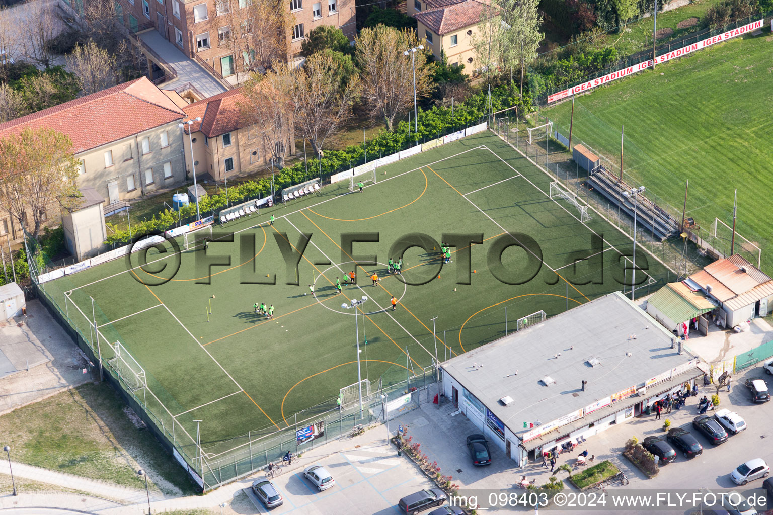 Aerial view of Sports field in Igea Marina in the state Emilia Romagna, Italy