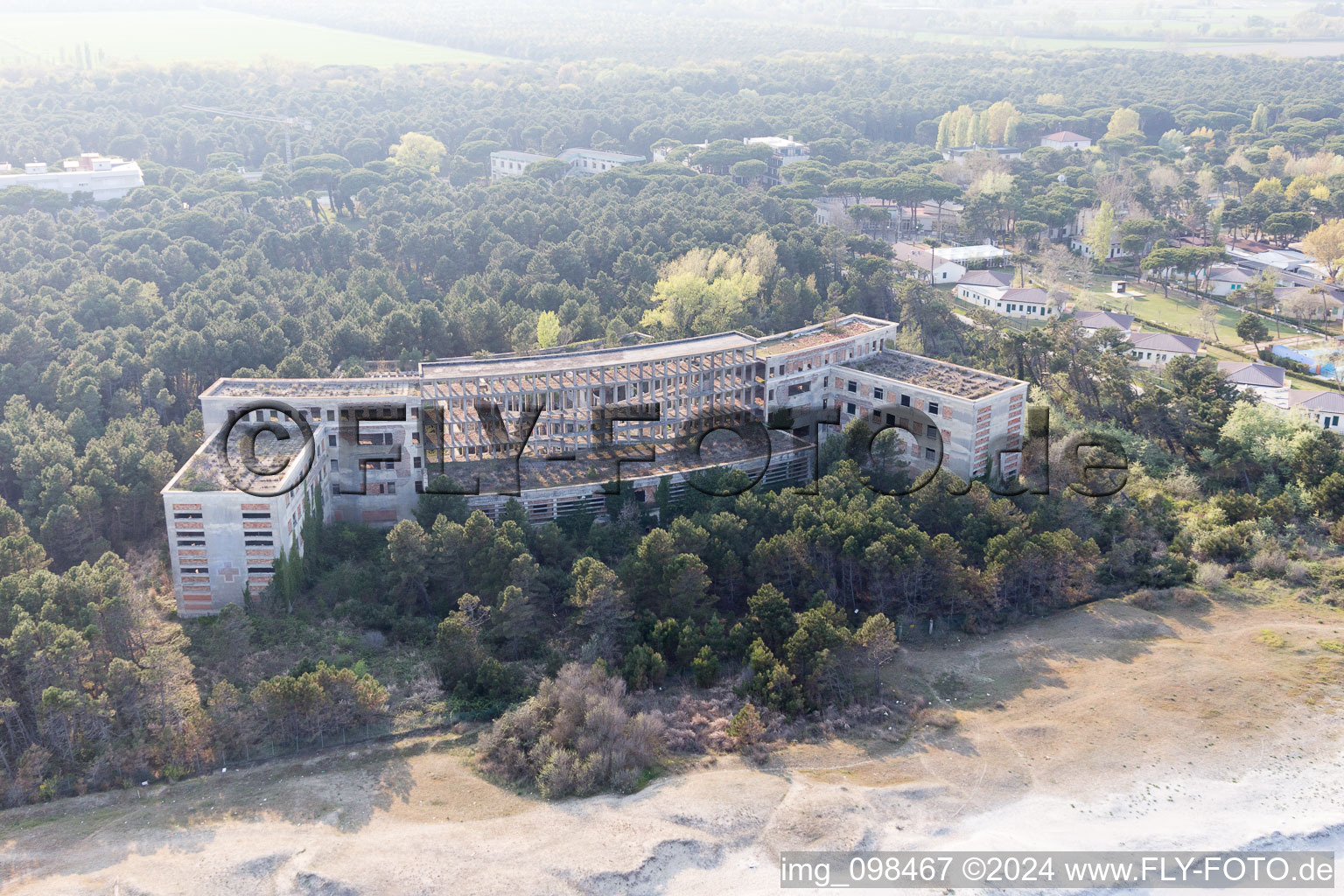 Former fascist holiday and recreational park for children "Colonia Varese" at the Adriatic coast in Milano Marittima in Cervia in Emilia-Romagna, Italy out of the air