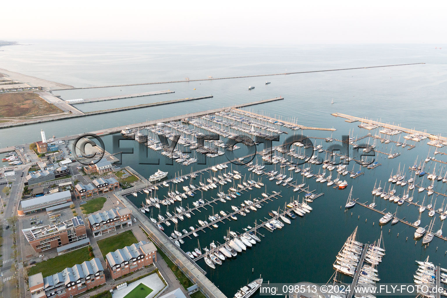 Marina di Ravenna in the state Emilia Romagna, Italy seen from above