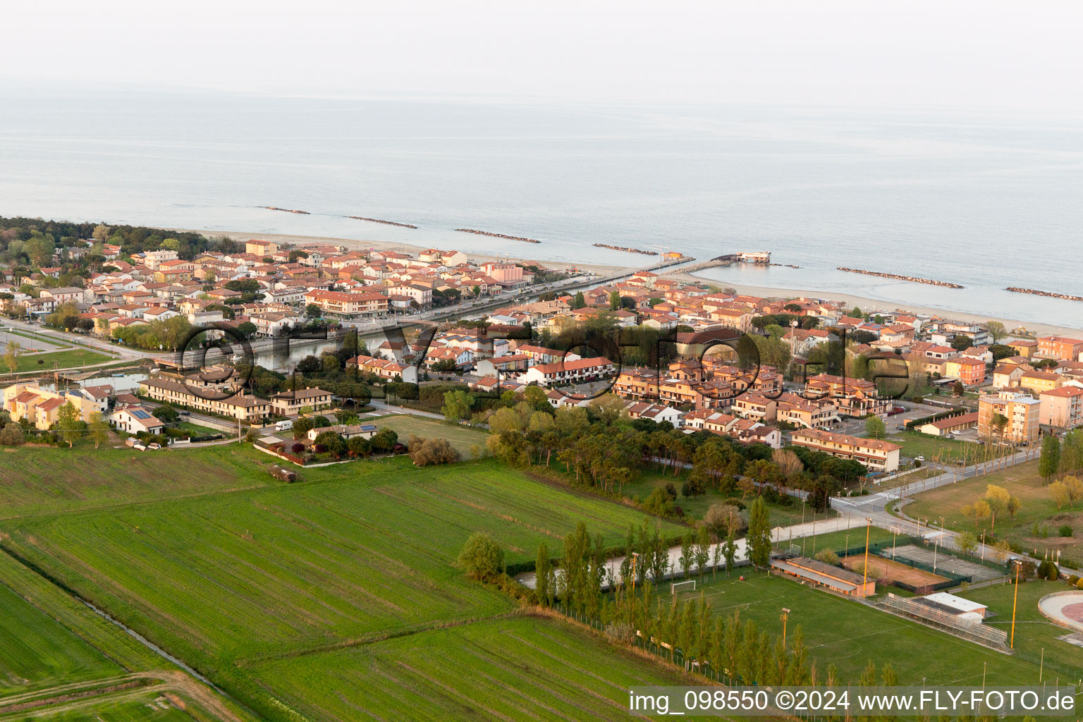 Aerial view of Casalborsetti in the state Emilia Romagna, Italy