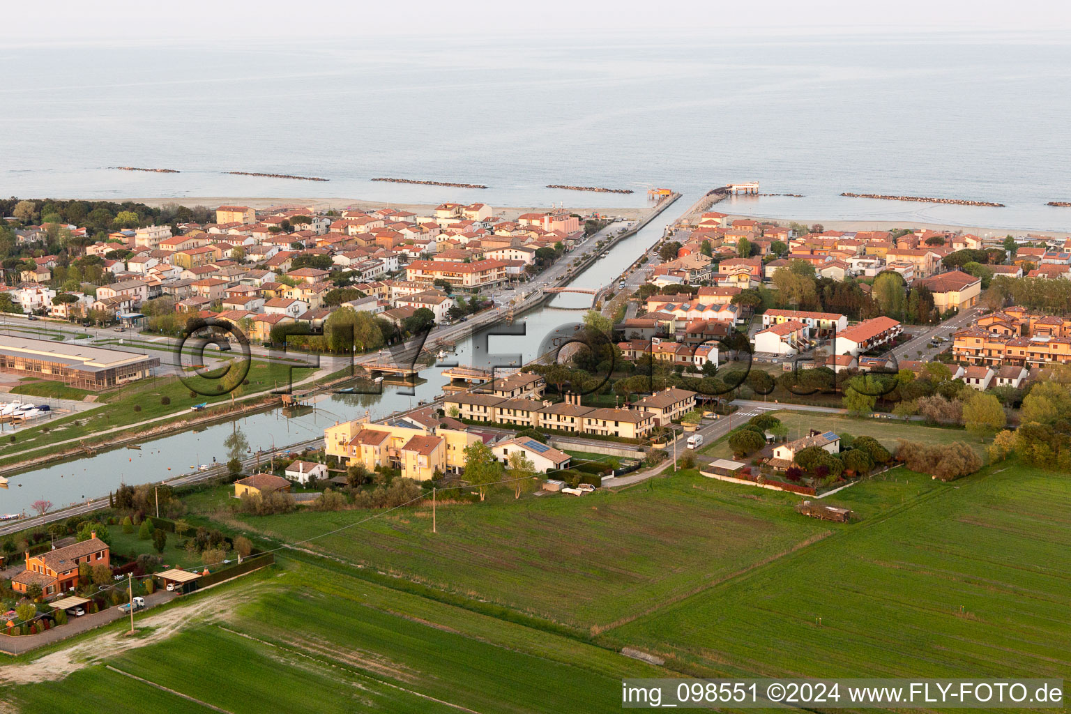 Aerial photograpy of Casalborsetti in the state Emilia Romagna, Italy