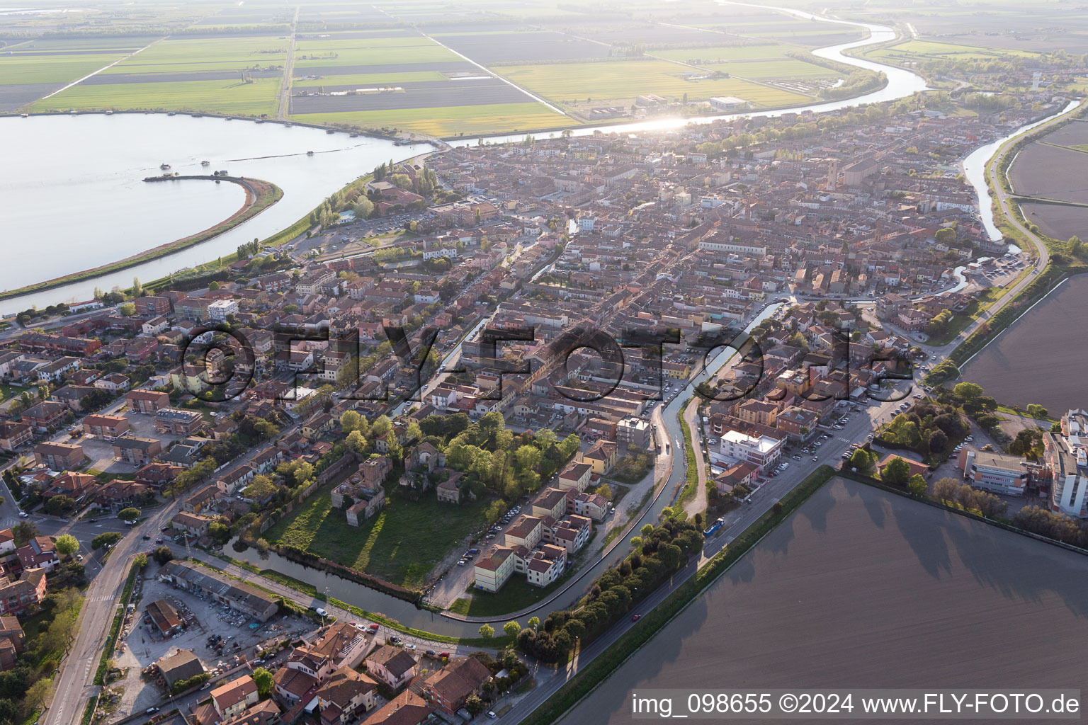 Aerial view of Comacchio in the state Ferrara, Italy