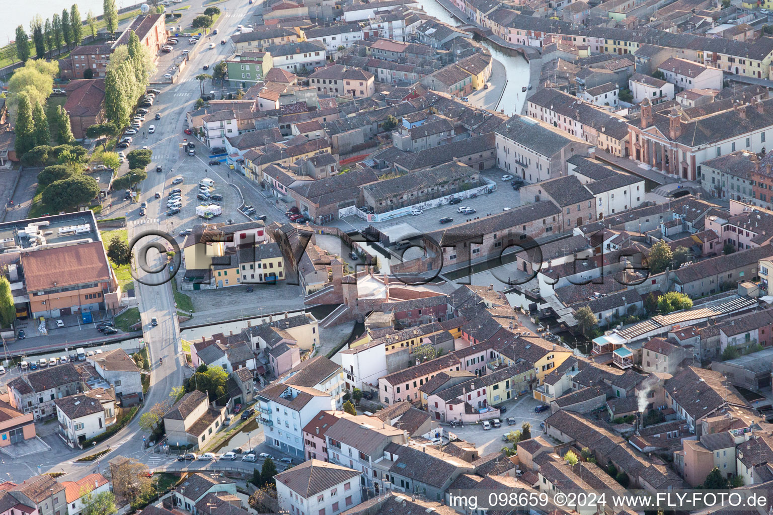 Oblique view of Comacchio in the state Ferrara, Italy