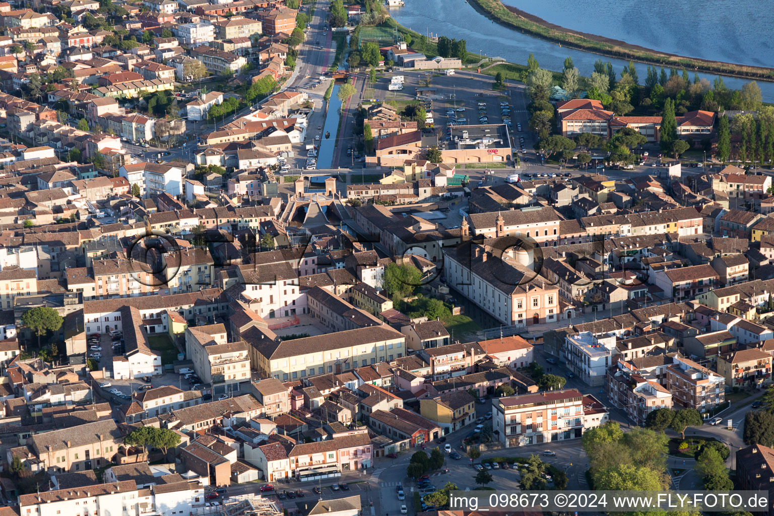 Aerial view of Comacchio in the state Ferrara, Italy