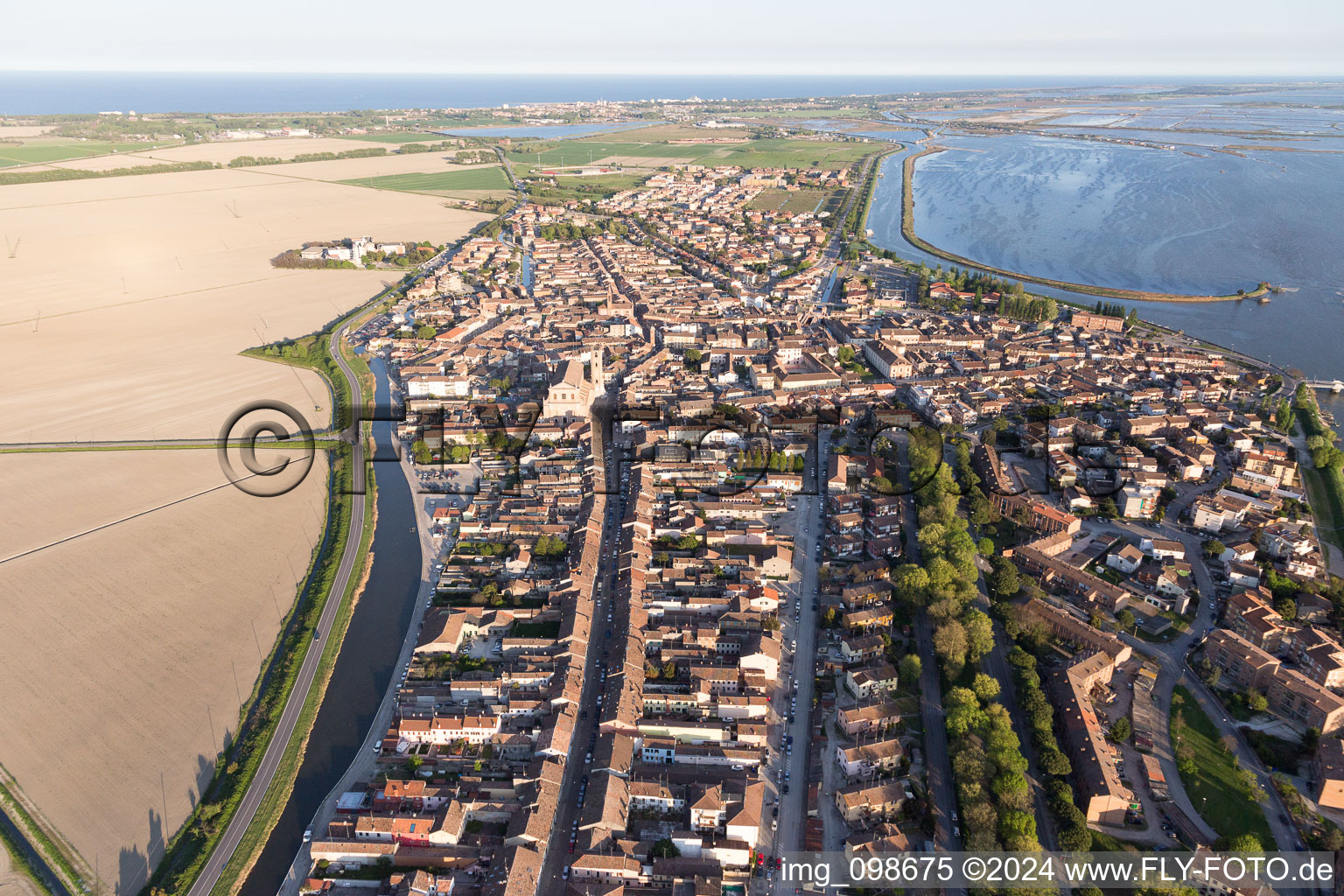 Oblique view of Comacchio in the state Ferrara, Italy