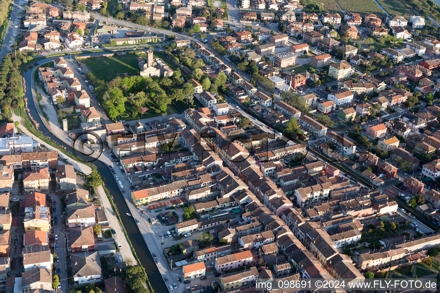 Comacchio in the state Ferrara, Italy from a drone