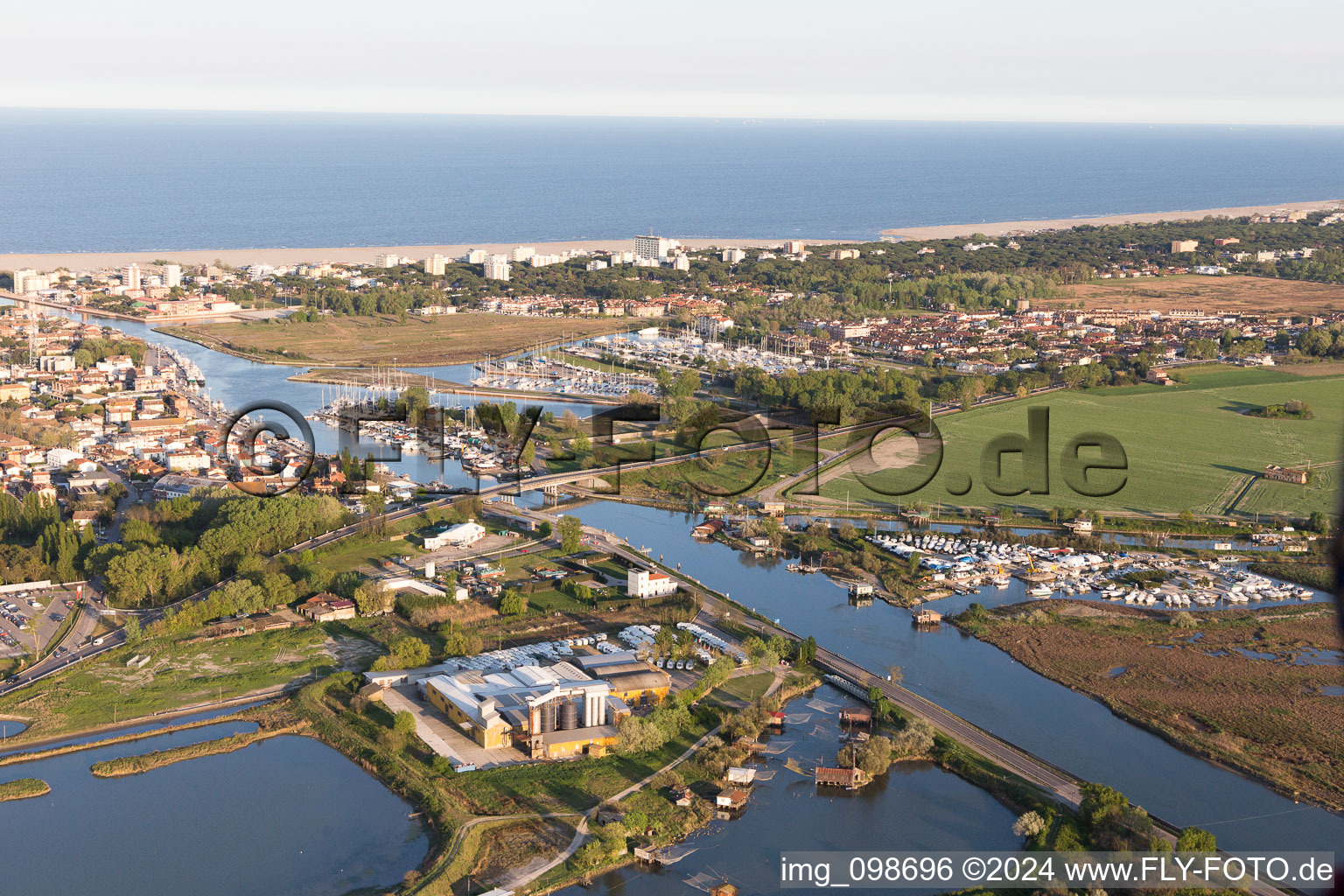 Aerial view of Porto Garibaldi in the state Emilia Romagna, Italy