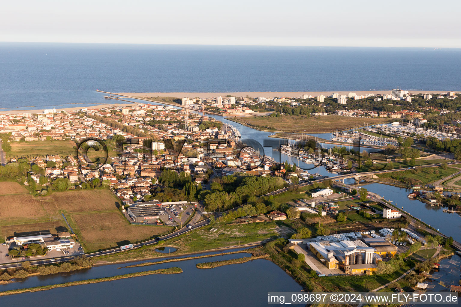 Aerial photograpy of Porto Garibaldi in the state Emilia Romagna, Italy