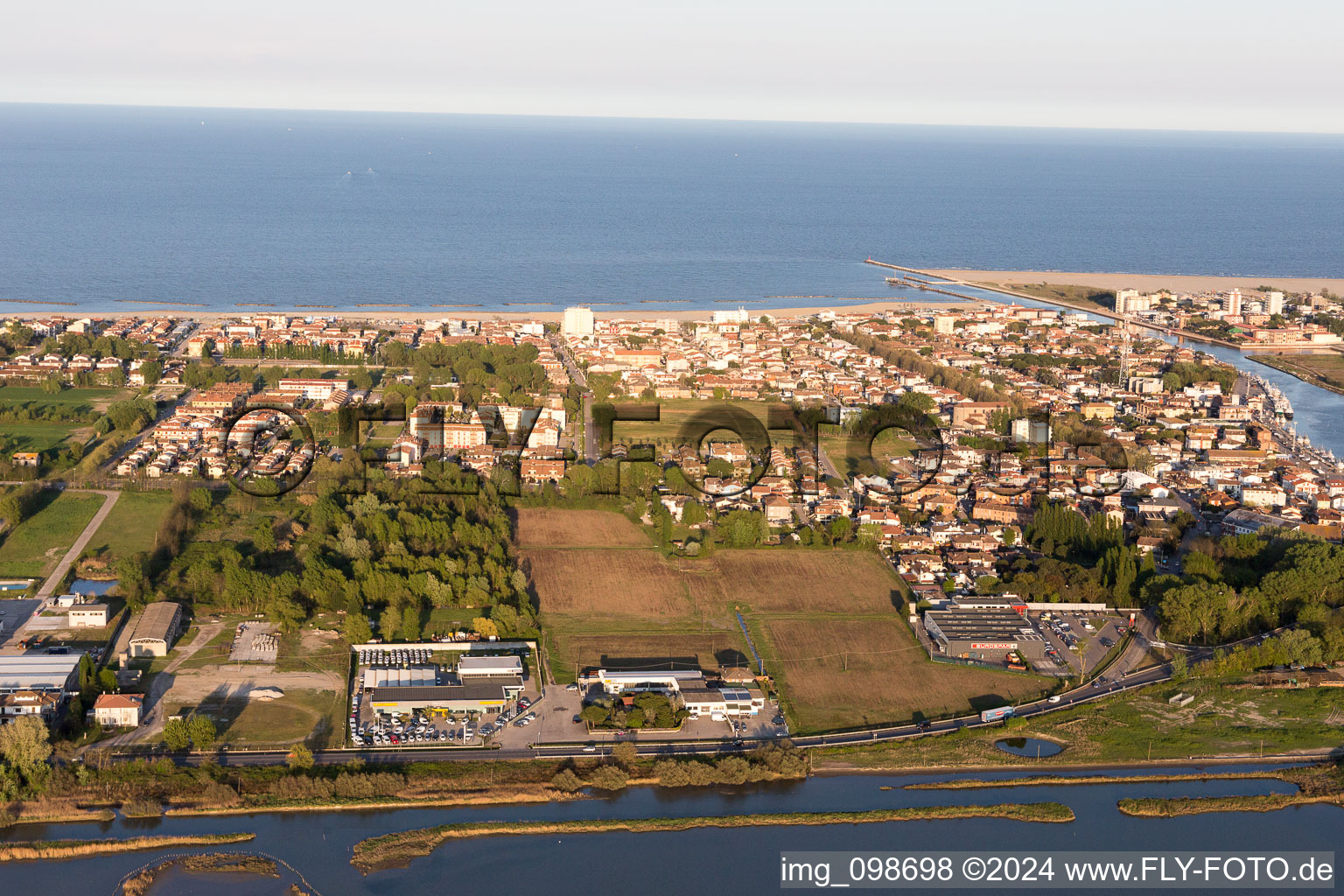 Oblique view of Porto Garibaldi in the state Emilia Romagna, Italy