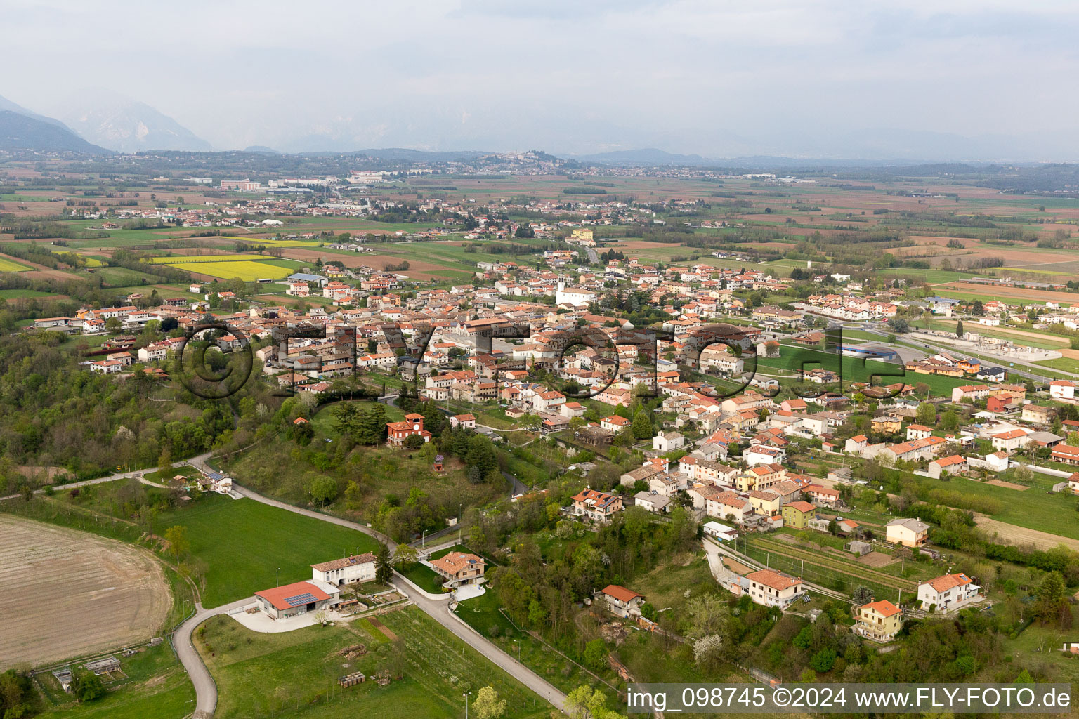 Aerial view of Carpacco in the state Friuli Venezia Giulia, Italy