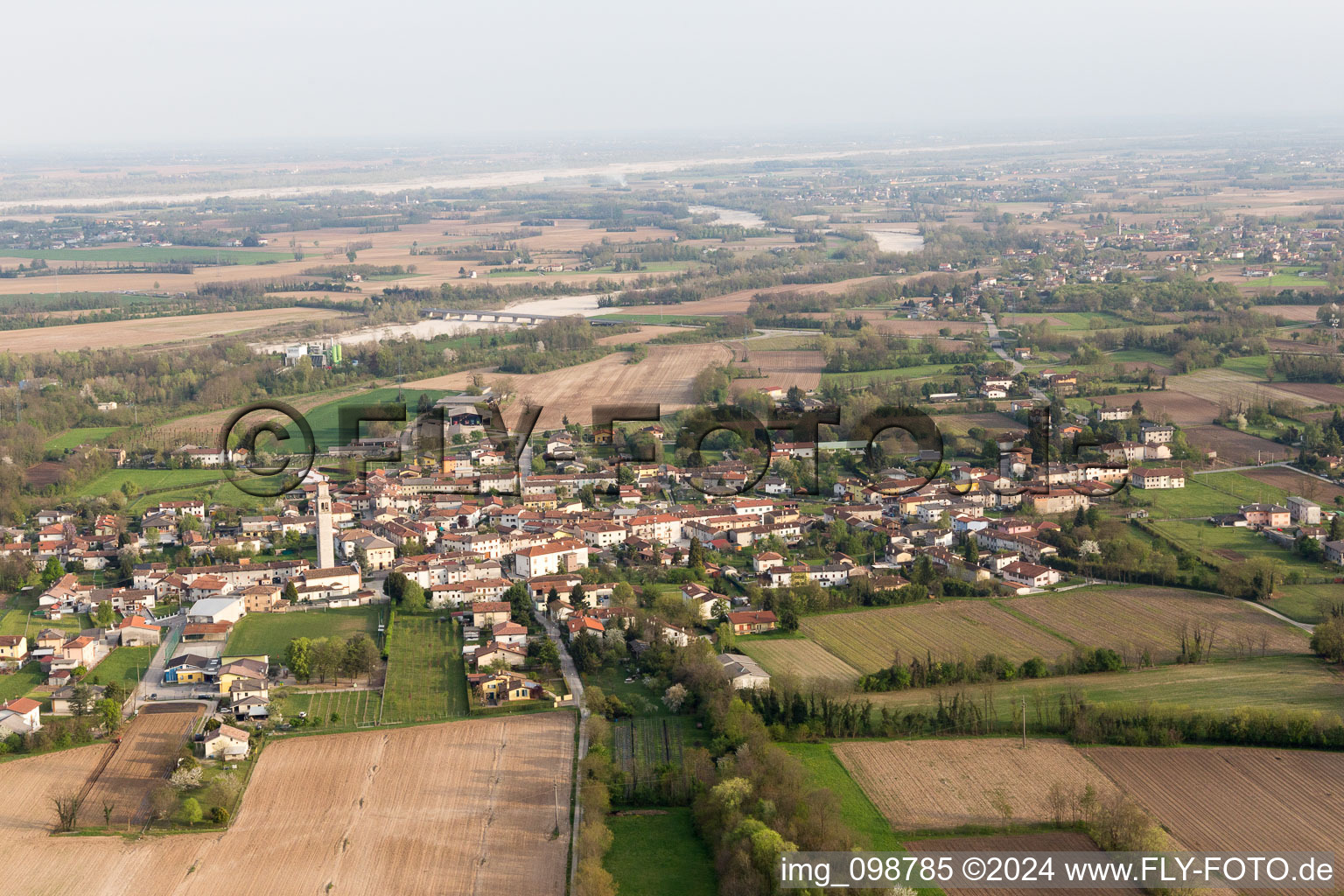 Aerial view of Tauriano in the state Friuli Venezia Giulia, Italy