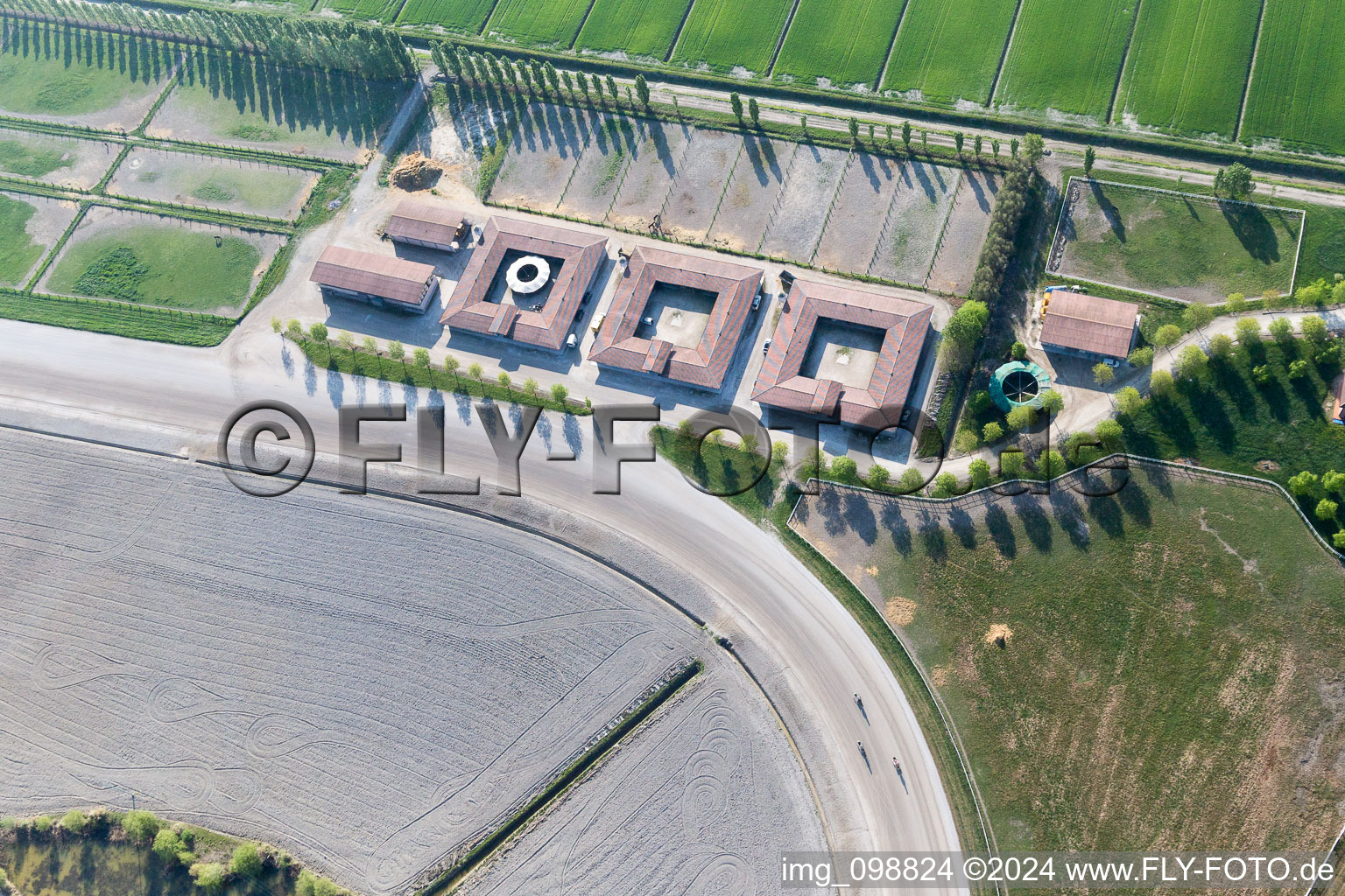 Aerial view of Harness racing track in Aprilia Marittima in the state Friuli Venezia Giulia, Italy