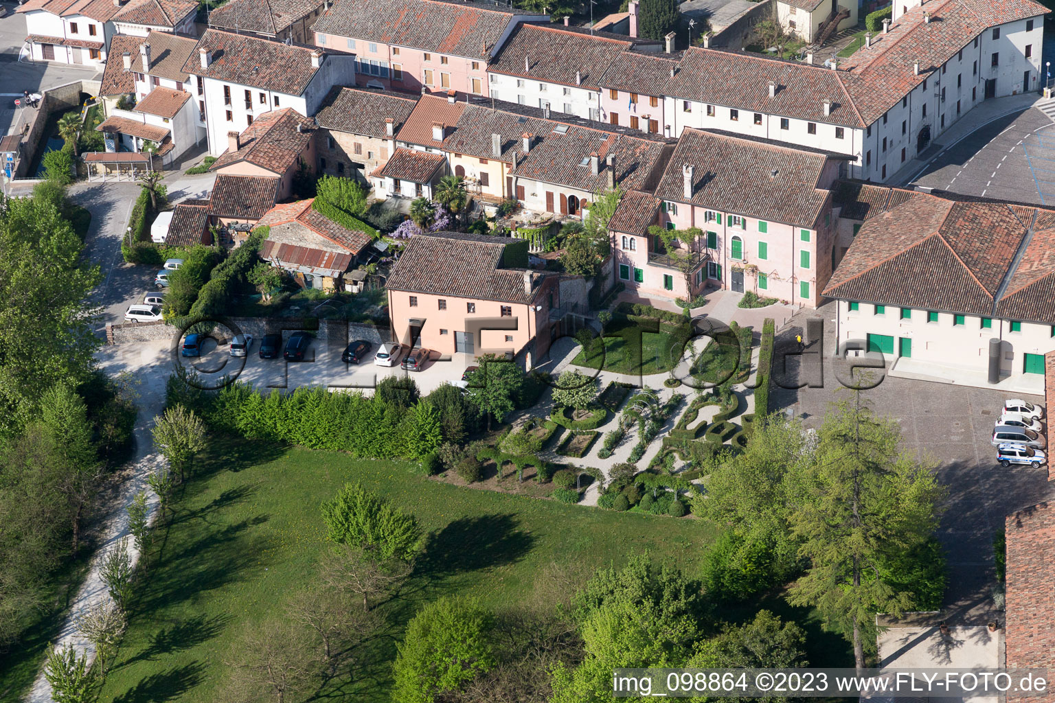 Aerial view of Sesto al Reghena in the state Friuli Venezia Giulia, Italy