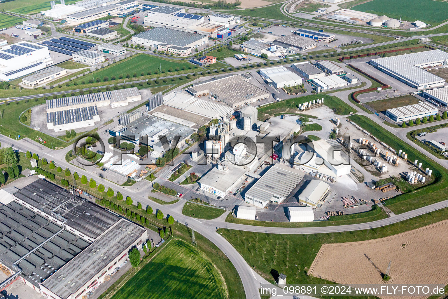 Building and production halls on the premises of the chemical manufacturers Sirmax SpA in Zona Industriale Ponte Rosso in Friuli-Venezia Giulia, Italy