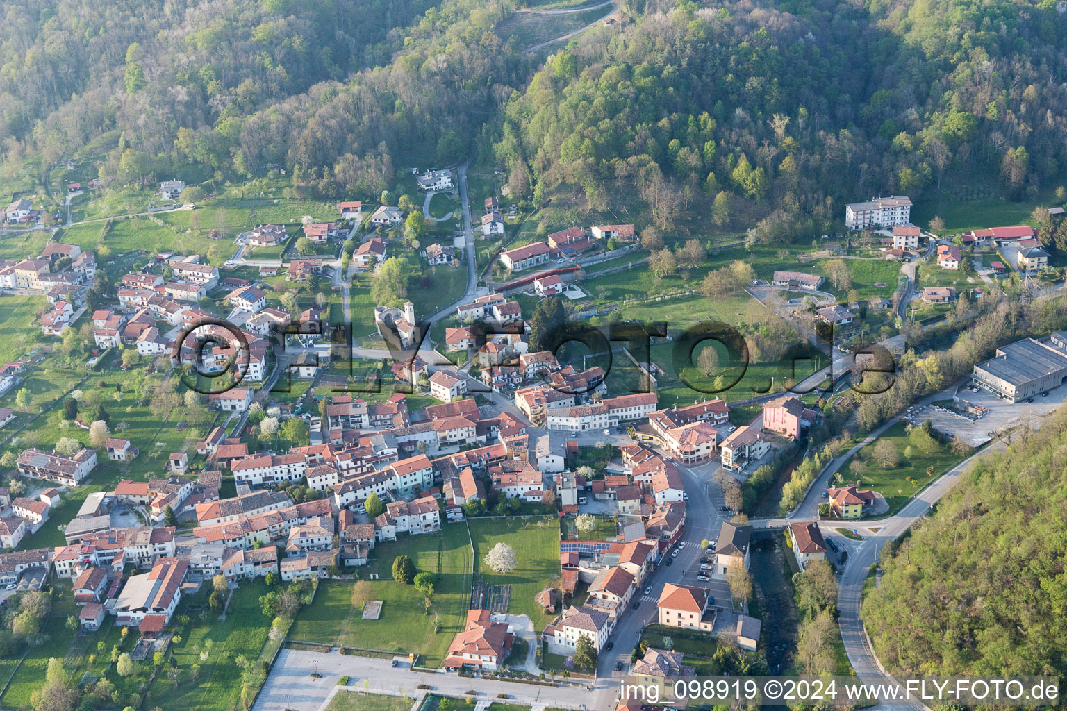 Aerial view of Travesio in the state Pordenone, Italy