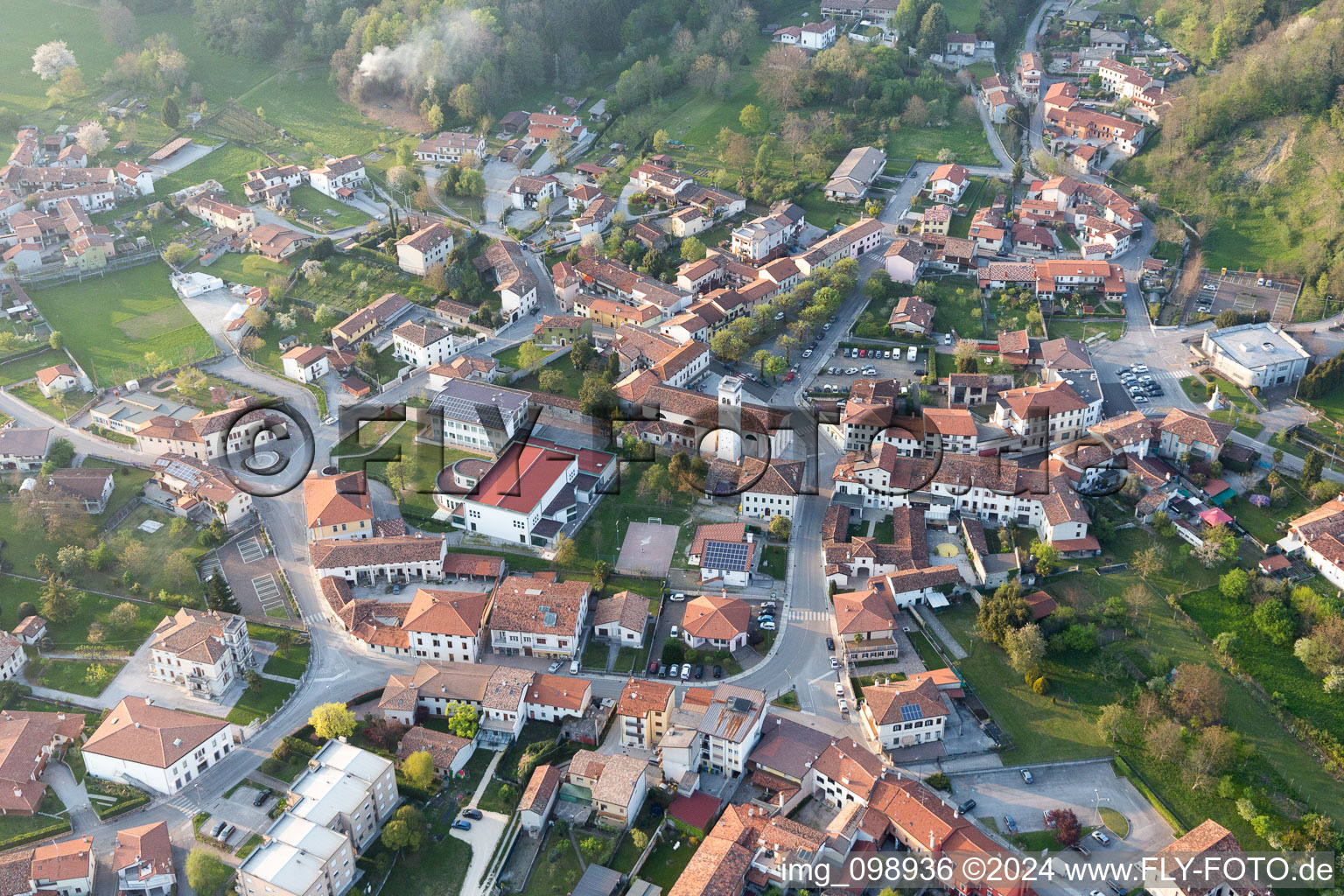 Aerial view of Fanna in the state Friuli Venezia Giulia, Italy