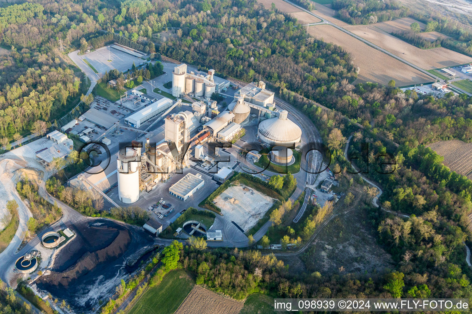 Aerial view of Mixed concrete and building materials factory of Cementizillo Spa in Zona Industriale Pedris in Friuli-Venezia Giulia, Italy