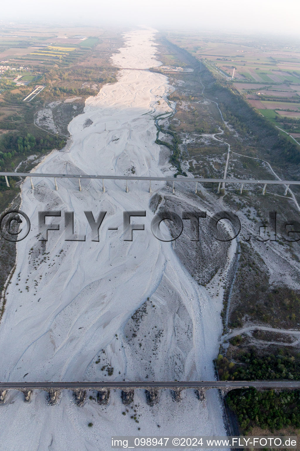 Aerial view of Montereale Valcellina in the state Pordenone, Italy