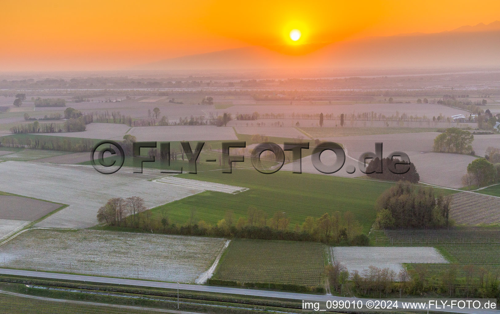 Sunset over the countryside of Tagliamento in Domanins in Friuli-Venezia Giulia, Italy