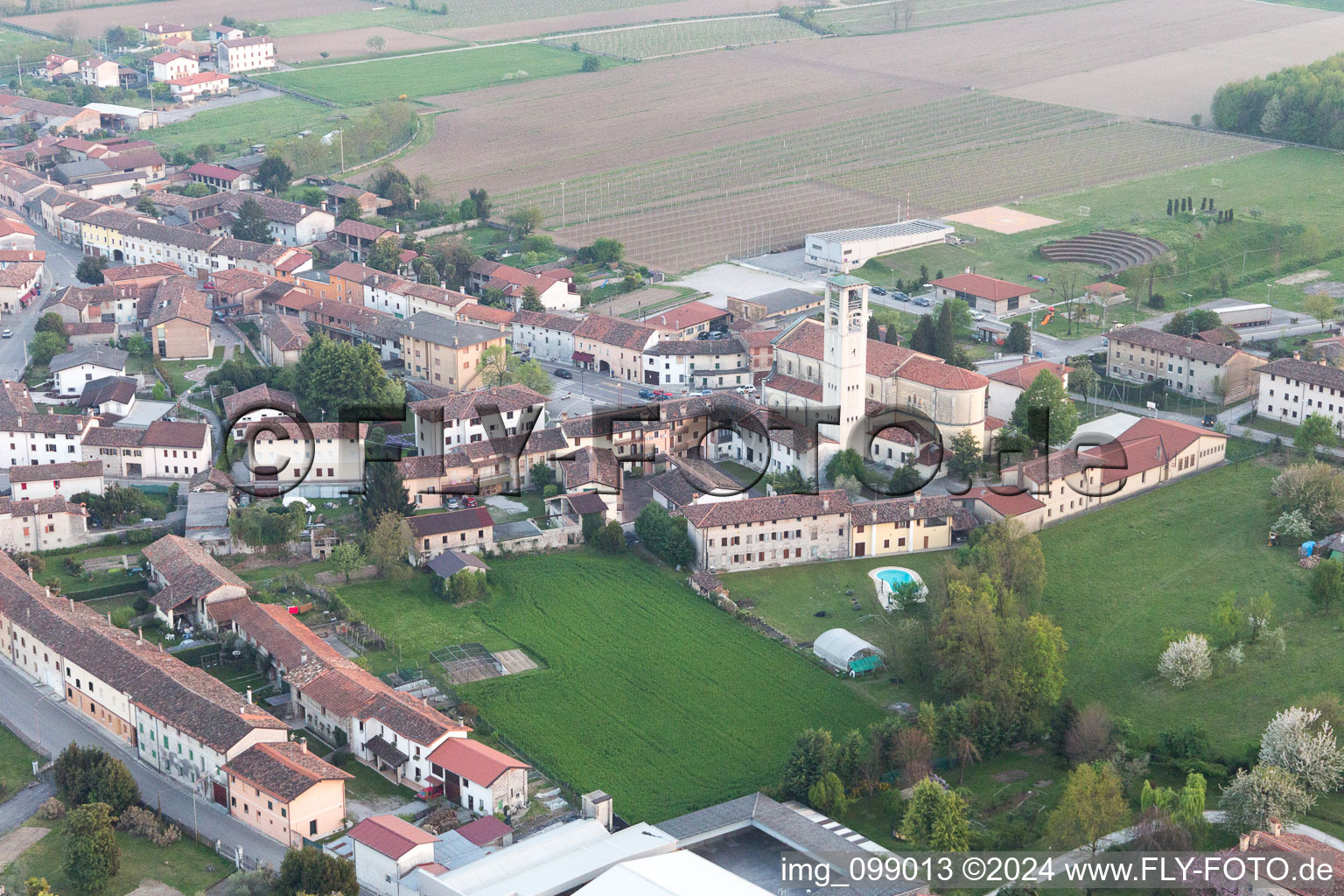 Aerial view of Arzene in the state Friuli Venezia Giulia, Italy