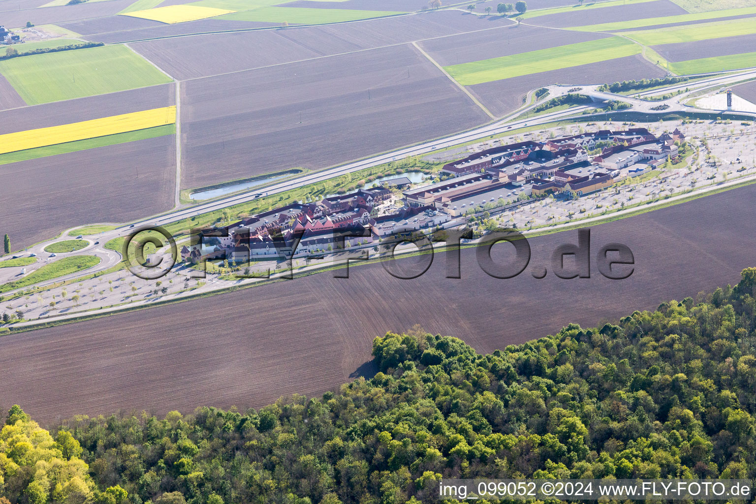 Aerial view of Outlet center in Roppenheim in the state Bas-Rhin, France