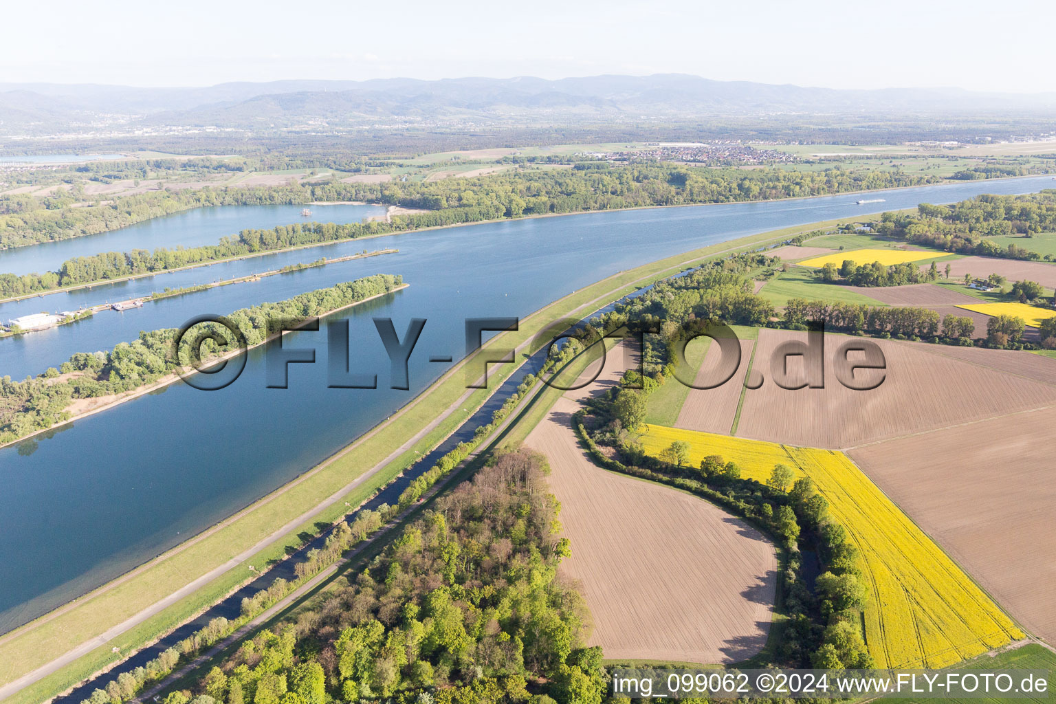 Rhine Lock Iffezheim in Roppenheim in the state Bas-Rhin, France from the plane