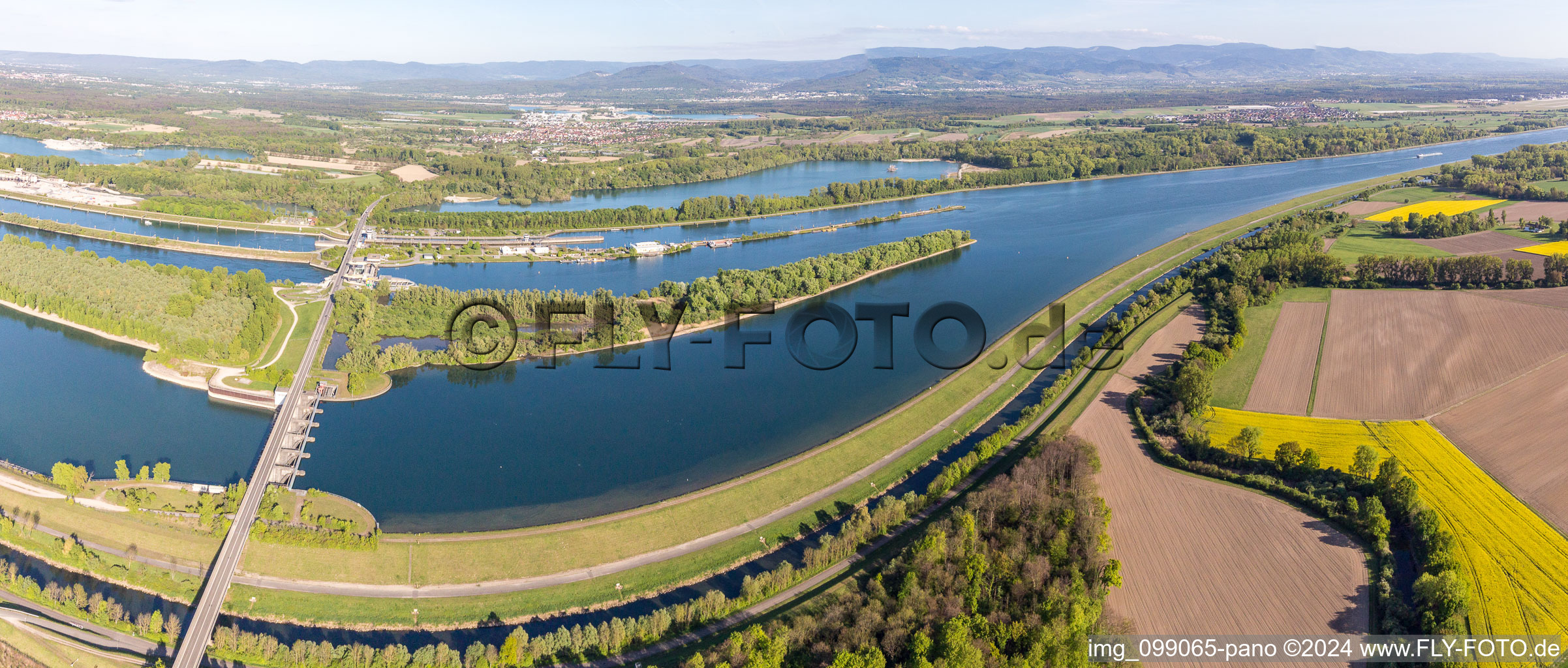 Drone recording of Rhine Lock Iffezheim in Roppenheim in the state Bas-Rhin, France