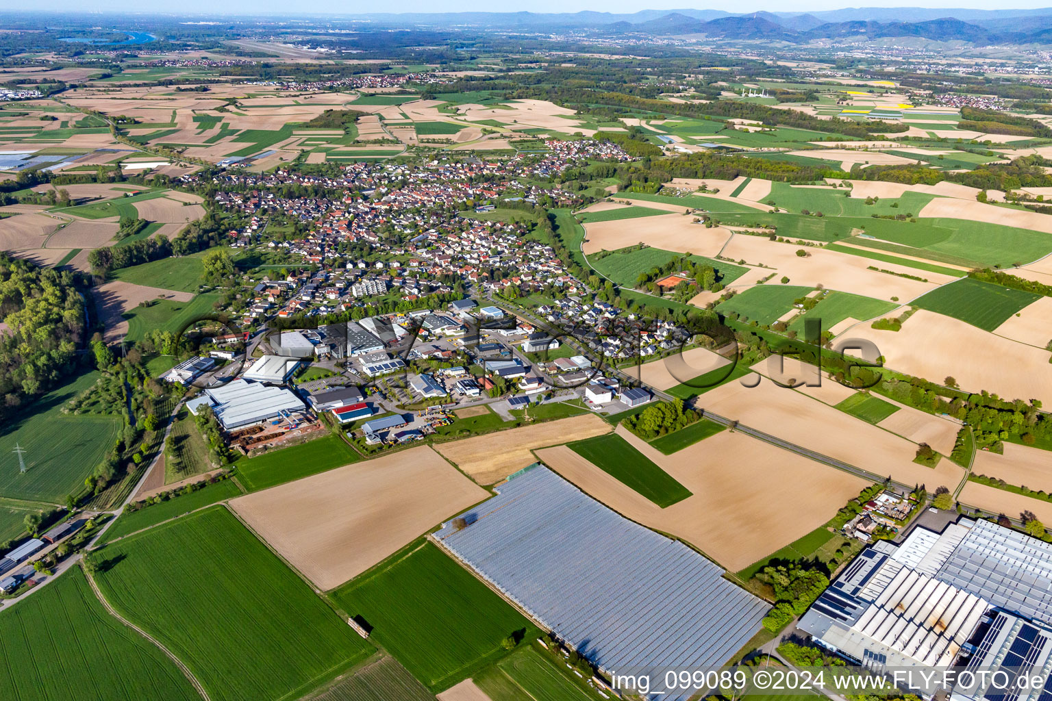 Aerial view of District Scherzheim in Lichtenau in the state Baden-Wuerttemberg, Germany