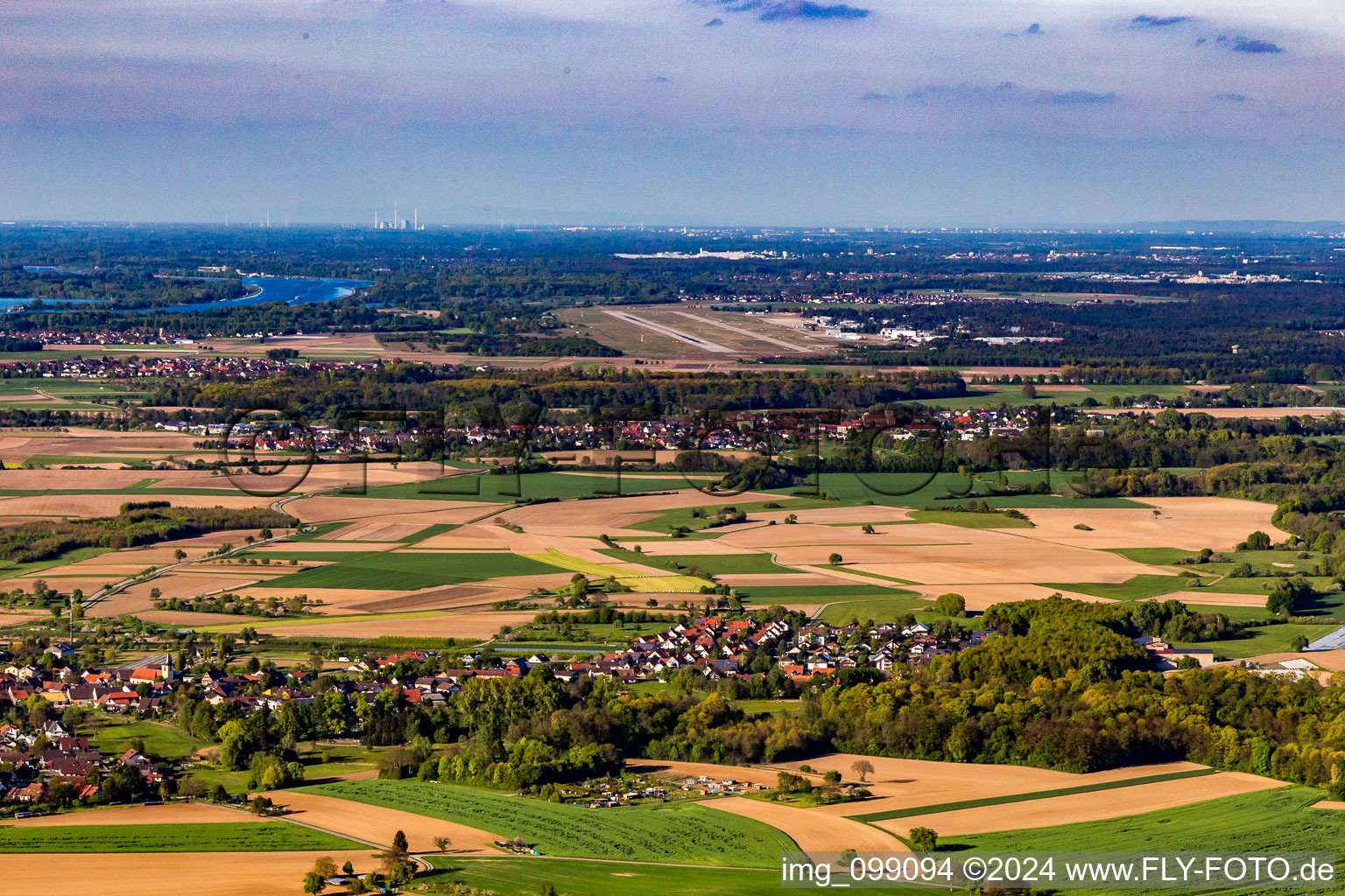 Karlsruhe Airport runway from the south in the district Stollhofen in Rheinmünster in the state Baden-Wuerttemberg, Germany