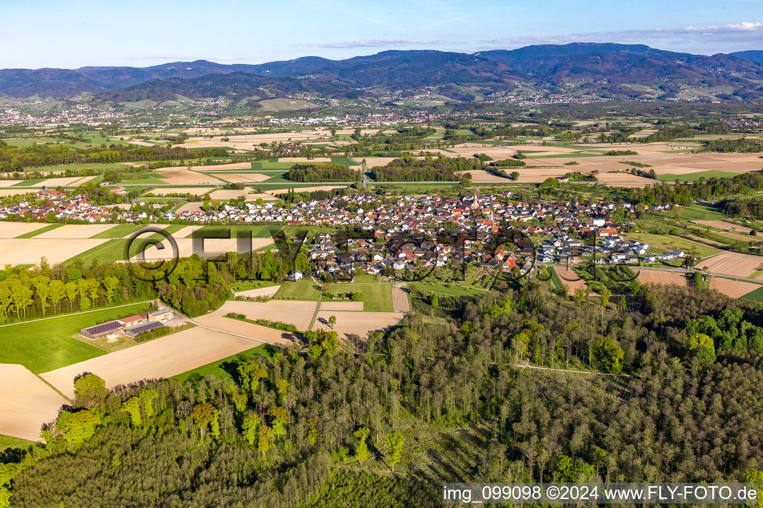 Aerial view of From the west in the district Unzhurst in Ottersweier in the state Baden-Wuerttemberg, Germany