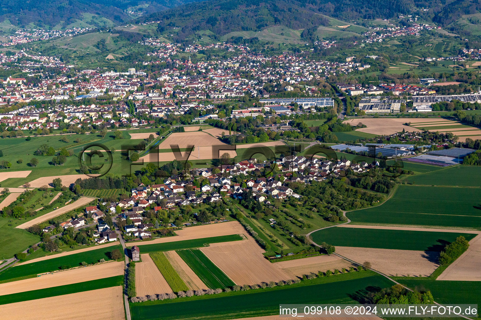 Aerial view of District Oberweier in Bühl in the state Baden-Wuerttemberg, Germany