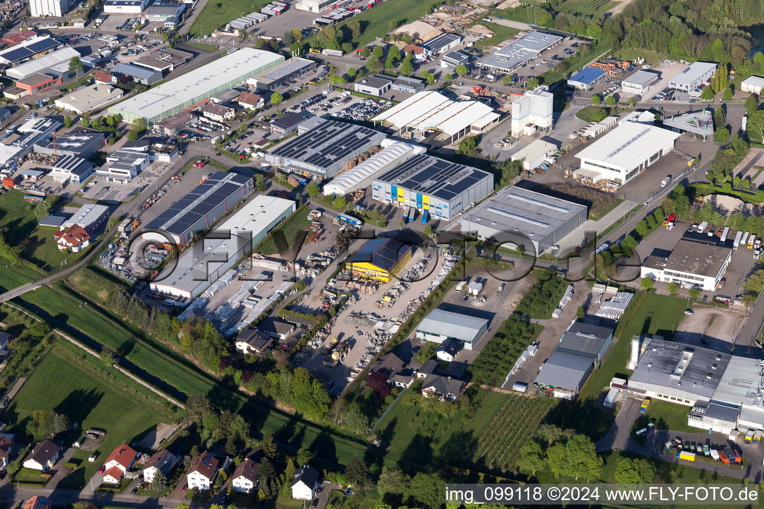 Aerial view of Industrial Area West in the district Vimbuch in Bühl in the state Baden-Wuerttemberg, Germany