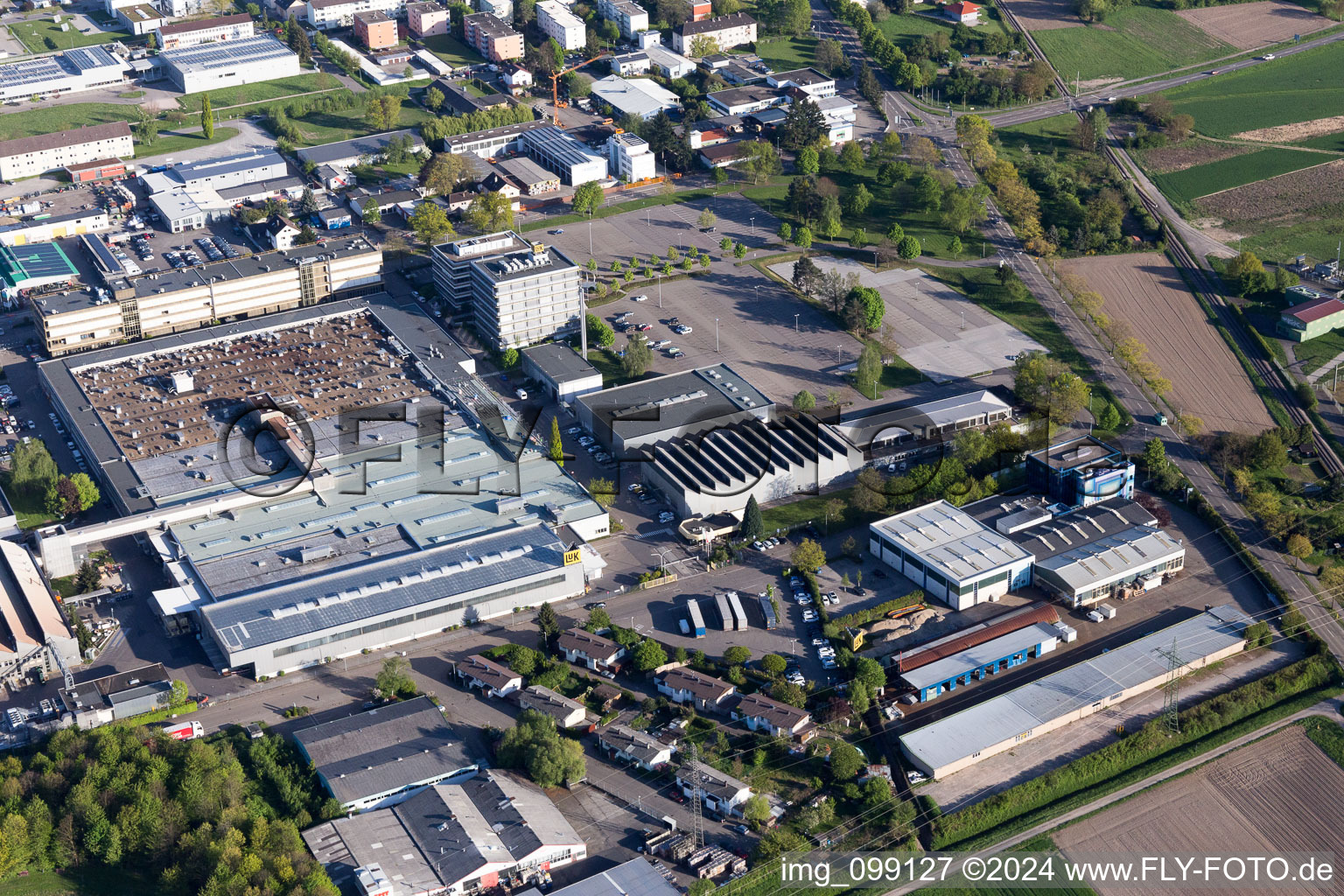 Aerial view of Schaeffler Automotive in Bühl in the state Baden-Wuerttemberg, Germany