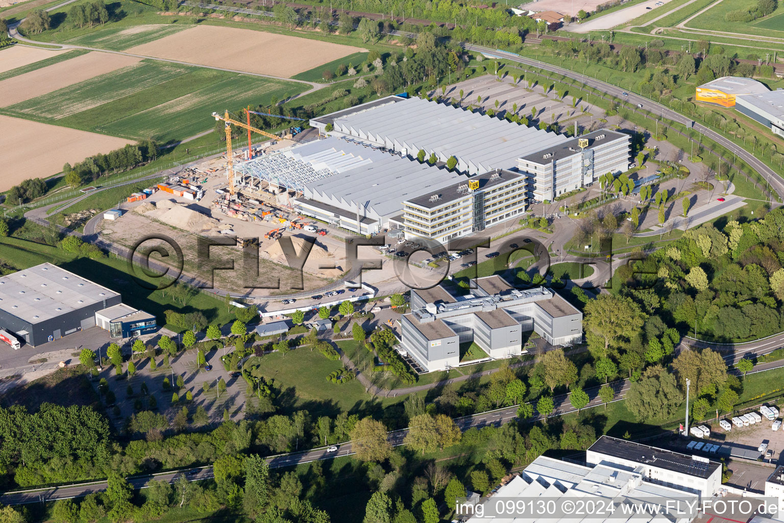 Aerial view of Industrial area Bußmatten Construction site LUK in Bühl in the state Baden-Wuerttemberg, Germany