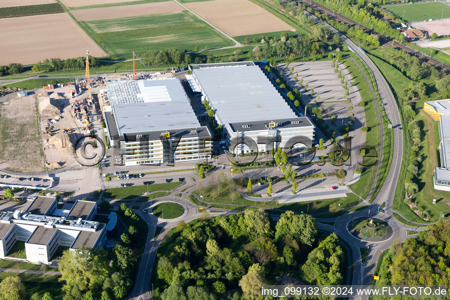 Oblique view of Industrial area Bußmatten Construction site LUK in Bühl in the state Baden-Wuerttemberg, Germany