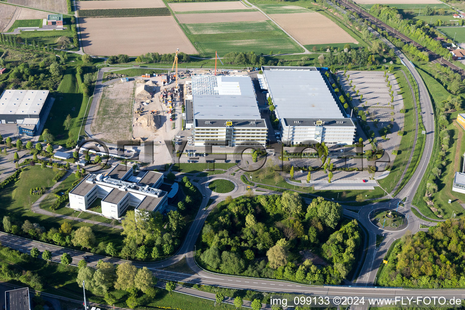 Industrial area Bußmatten Construction site LUK in Bühl in the state Baden-Wuerttemberg, Germany from above