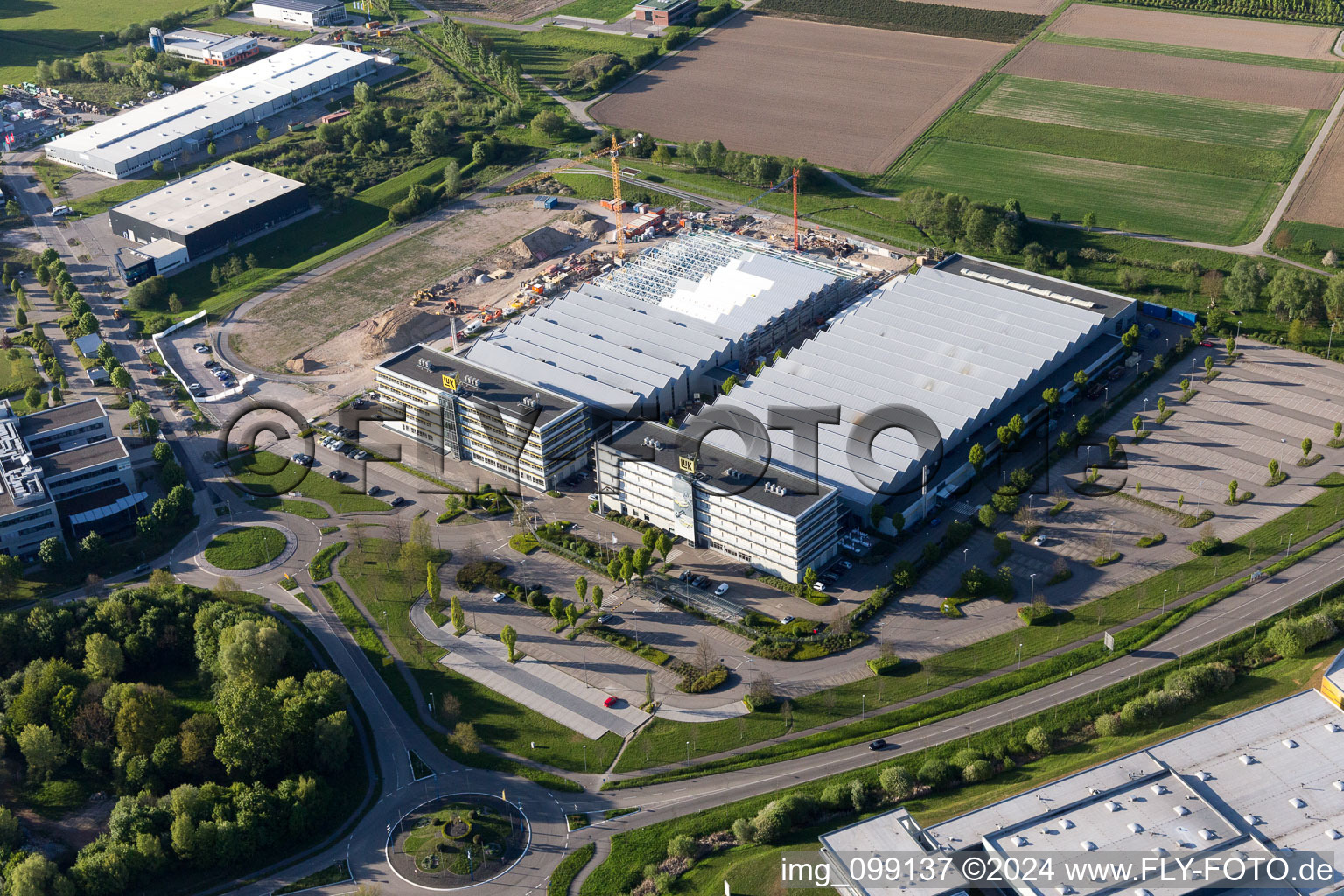 Industrial area Bußmatten Construction site LUK in Bühl in the state Baden-Wuerttemberg, Germany seen from above