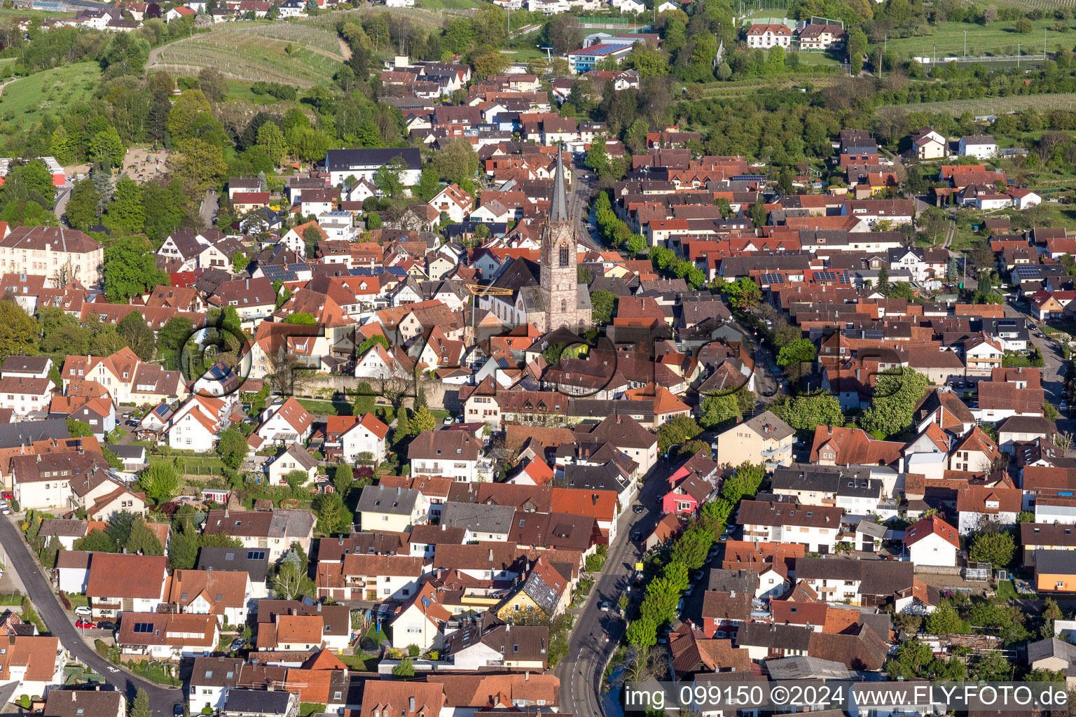 Town View of the streets and houses of the residential areas in Steinbach in the state Baden-Wurttemberg, Germany