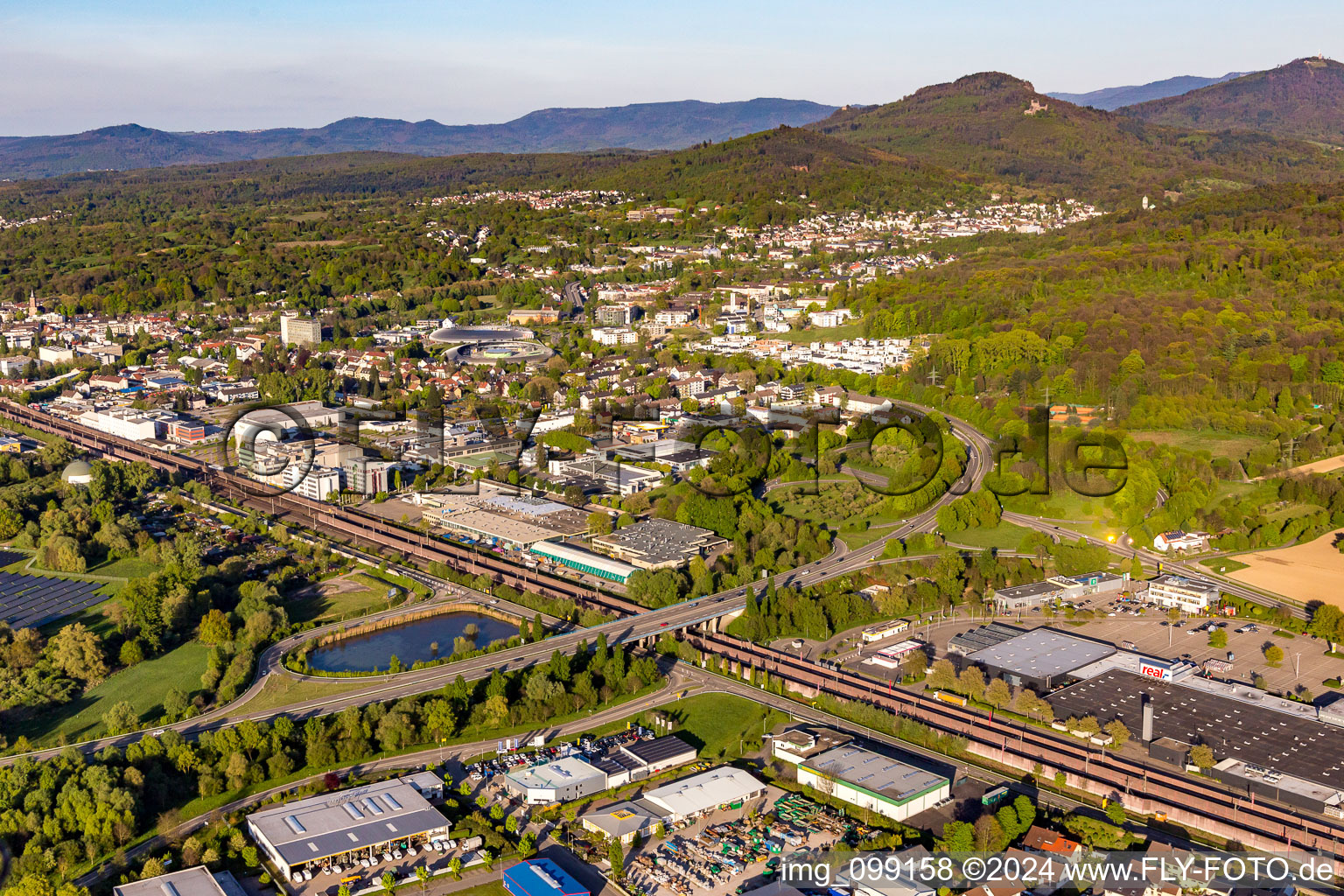 Industrial and commercial area ond of Bahnstrecke in the district Hauenebertstein in Baden-Baden in the state Baden-Wurttemberg, Germany