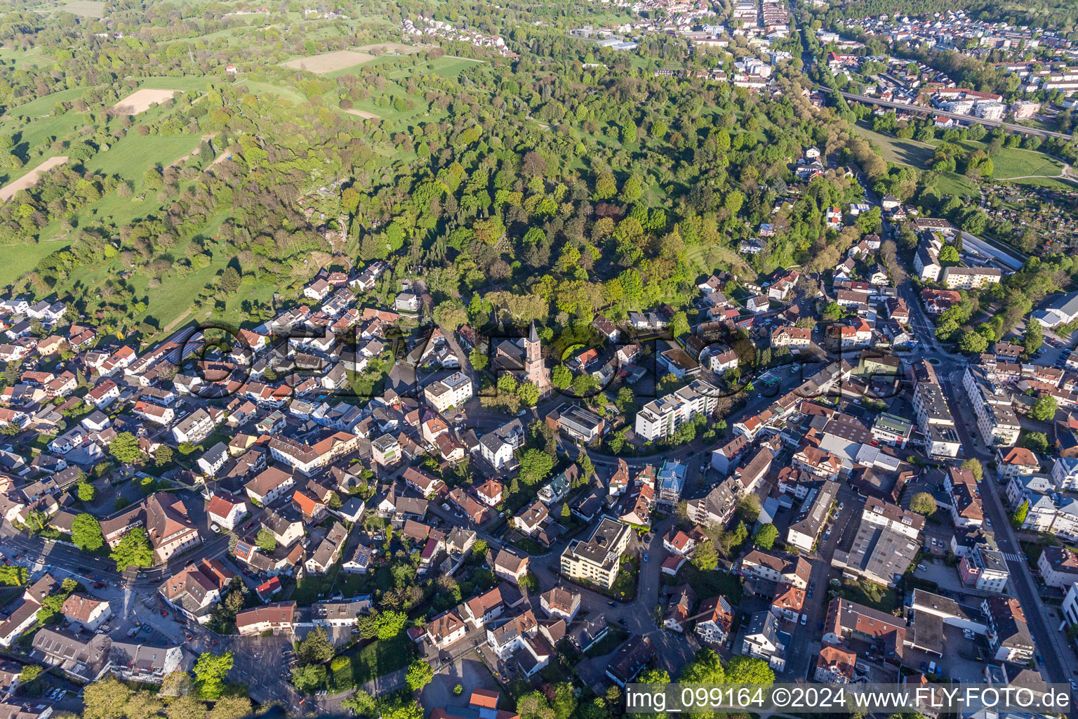 Town View of the streets and houses of the residential areas in the district Oos in Baden-Baden in the state Baden-Wurttemberg, Germany