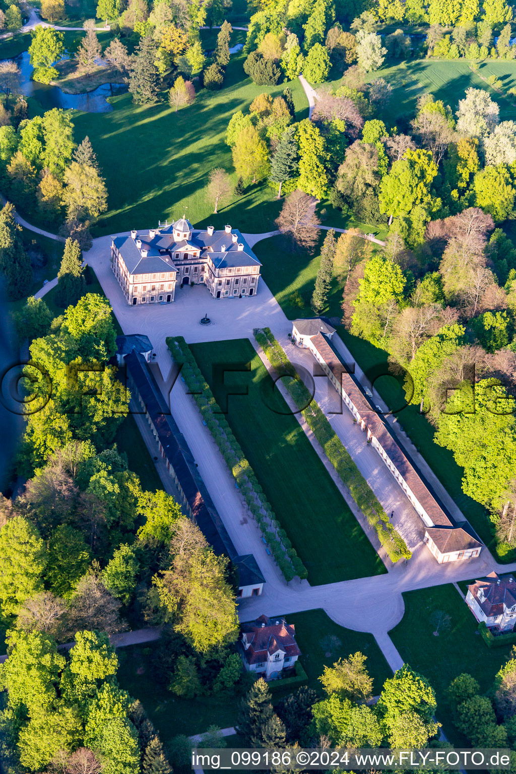 Castle Favorite at Förch in the district Förch in Rastatt in the state Baden-Wuerttemberg, Germany from the drone perspective