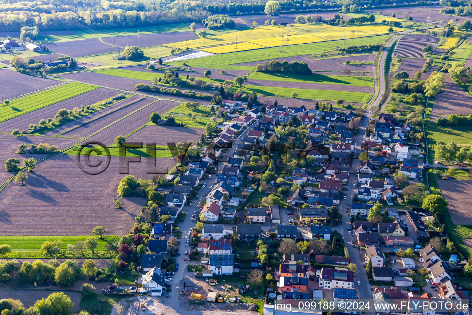 Oblique view of District Förch in Rastatt in the state Baden-Wuerttemberg, Germany