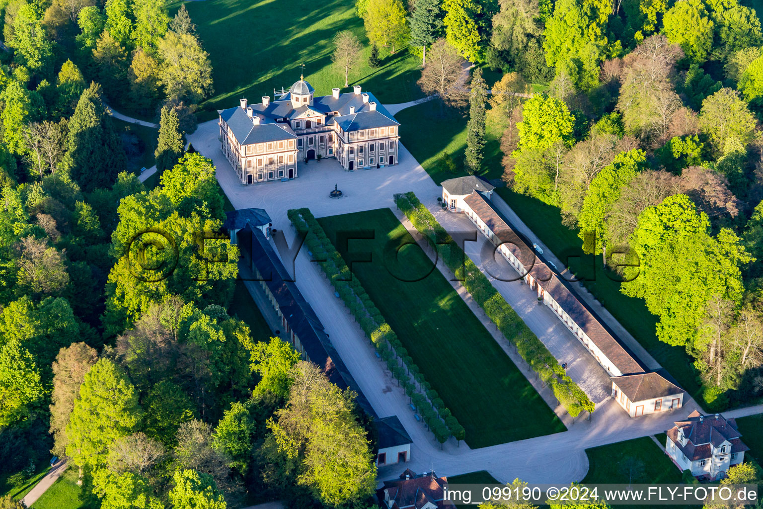 Building complex in the park of the castle Favorite in Rastatt in the state Baden-Wurttemberg, Germany out of the air