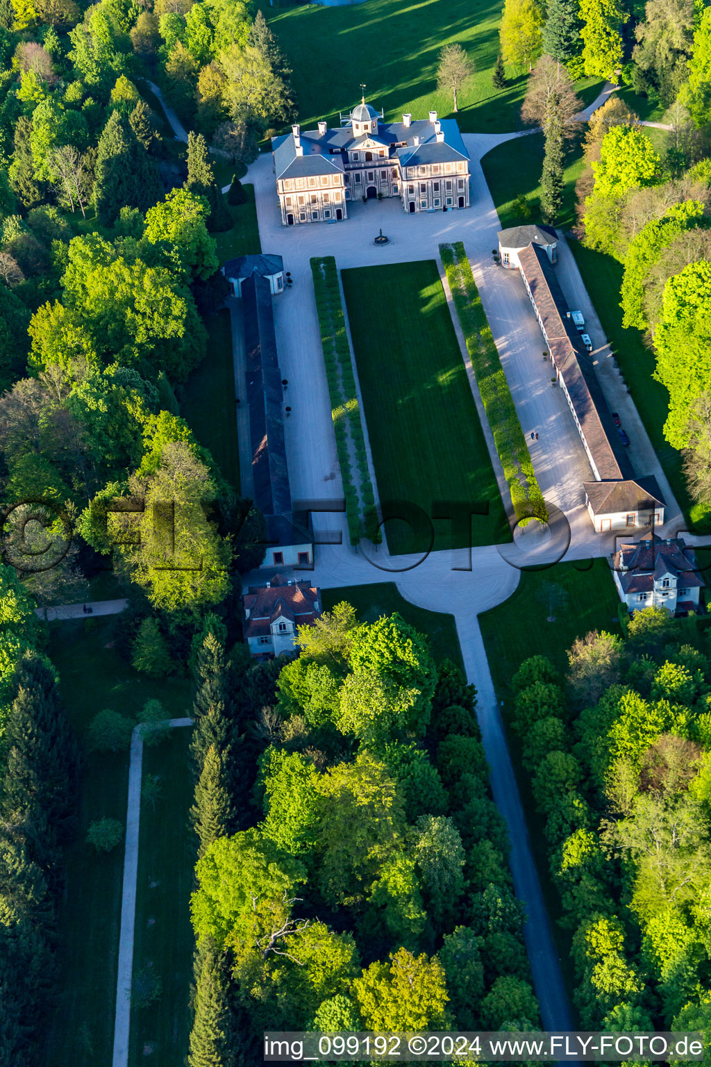 Castle Favorite at Förch in the district Förch in Rastatt in the state Baden-Wuerttemberg, Germany from a drone