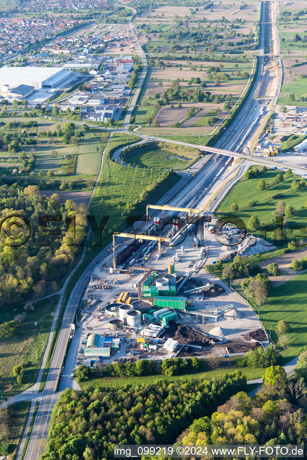 Construction site with tunnel guide for the route of ICE Neubaustrecke Karlsruhe-Basel in Oetigheim in the state Baden-Wurttemberg, Germany